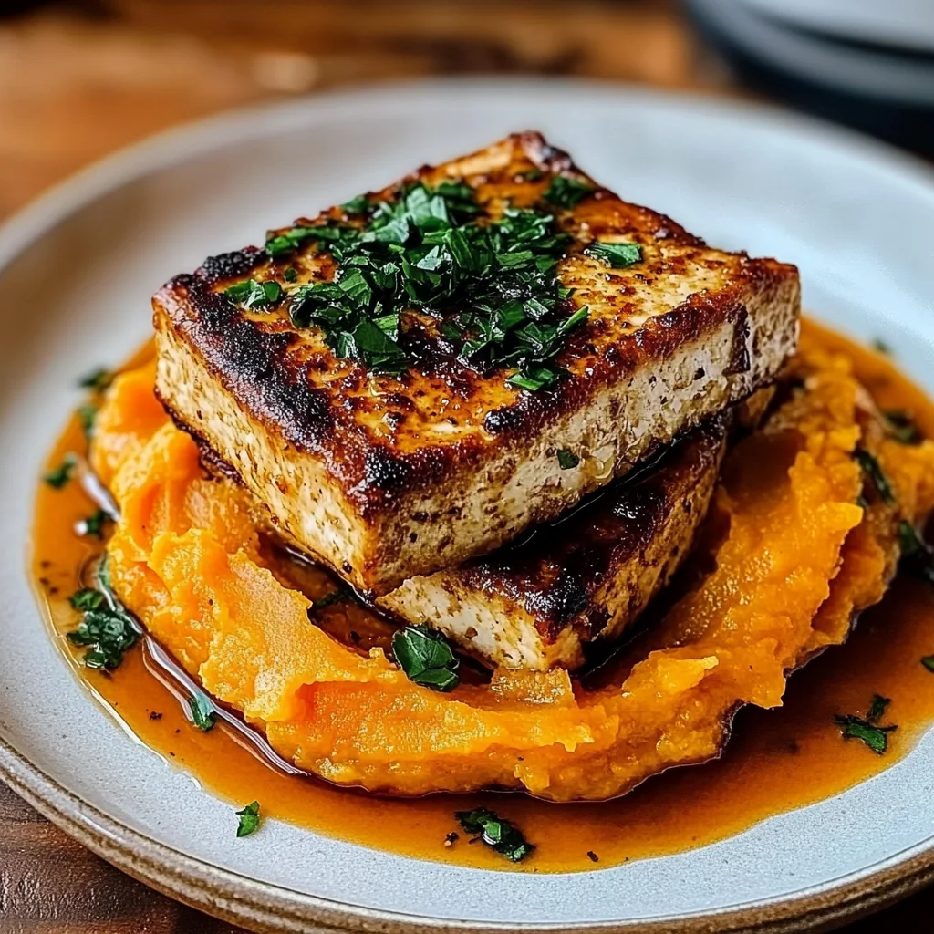 Tofu Steak with Mashed Sweet Potato