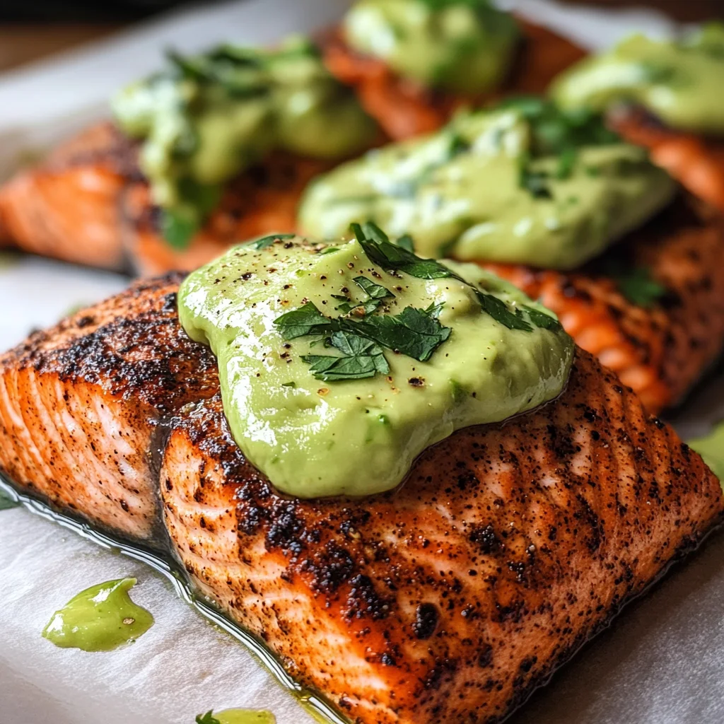 Baked Cajun Salmon With Avocado Lime Sauce