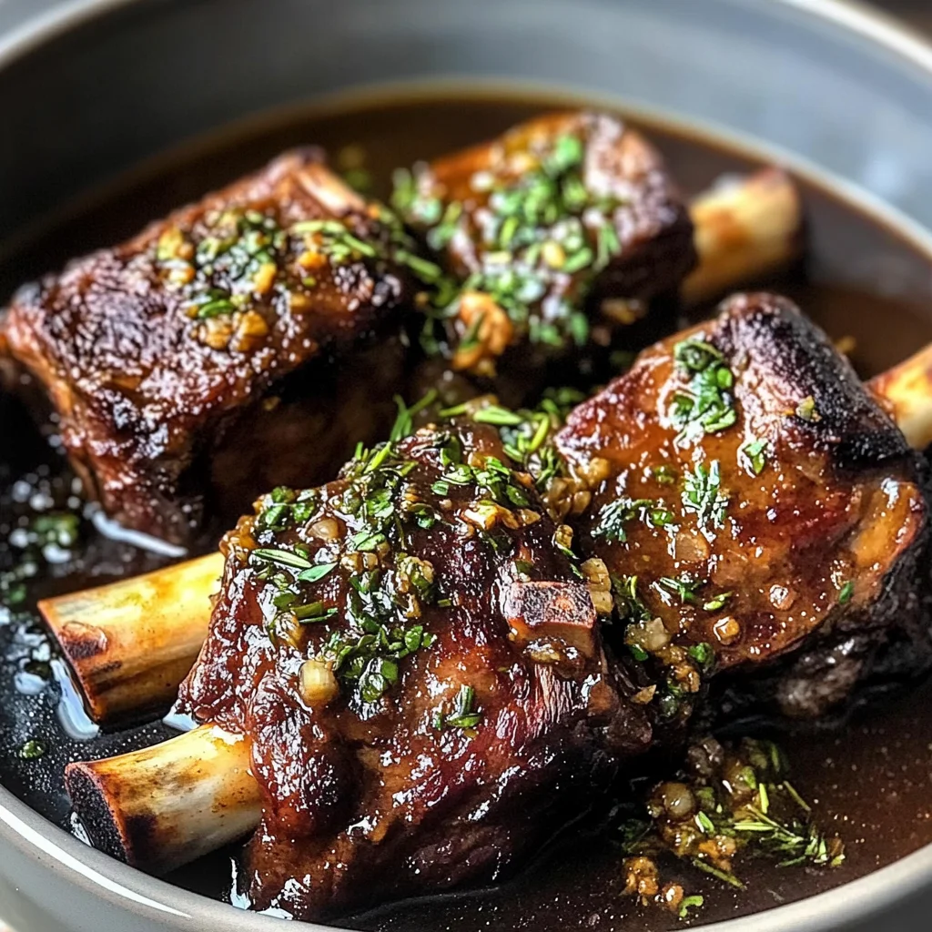 Braised Short Ribs & Lamb Shanks in Red Wine Herb Sauce