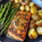 Spiced Salmon with Cheesy Asparagus & Garlic Herb Potatoes