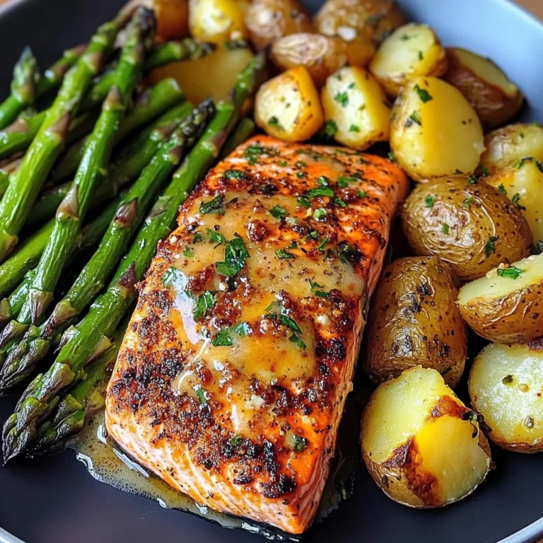 Spiced Salmon with Cheesy Asparagus & Garlic Herb Potatoes